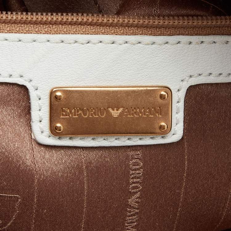 Pre Owned Emporio Armani White Leather Tote