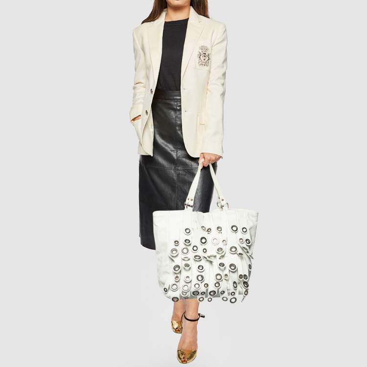 Pre Owned Emporio Armani White Leather Tote
