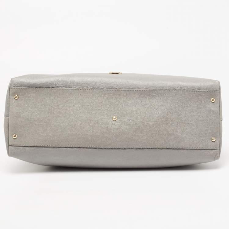 Pre Owned Emporio Armani Grey Leather Zip Satchel