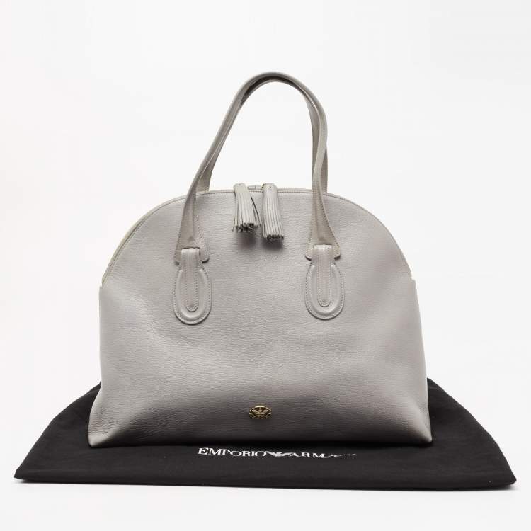 Pre Owned Emporio Armani Grey Leather Zip Satchel