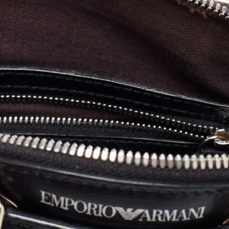 Pre Owned Emporio Armani Black Leather Logo Satchel 