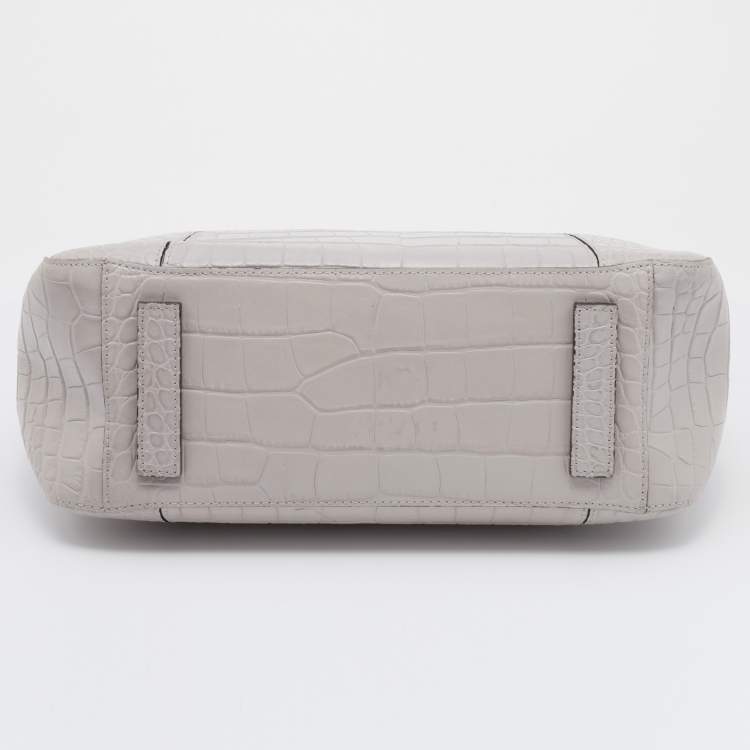 Pre Owned Emporio Armani Light Grey Croc Embossed Leather Satchel