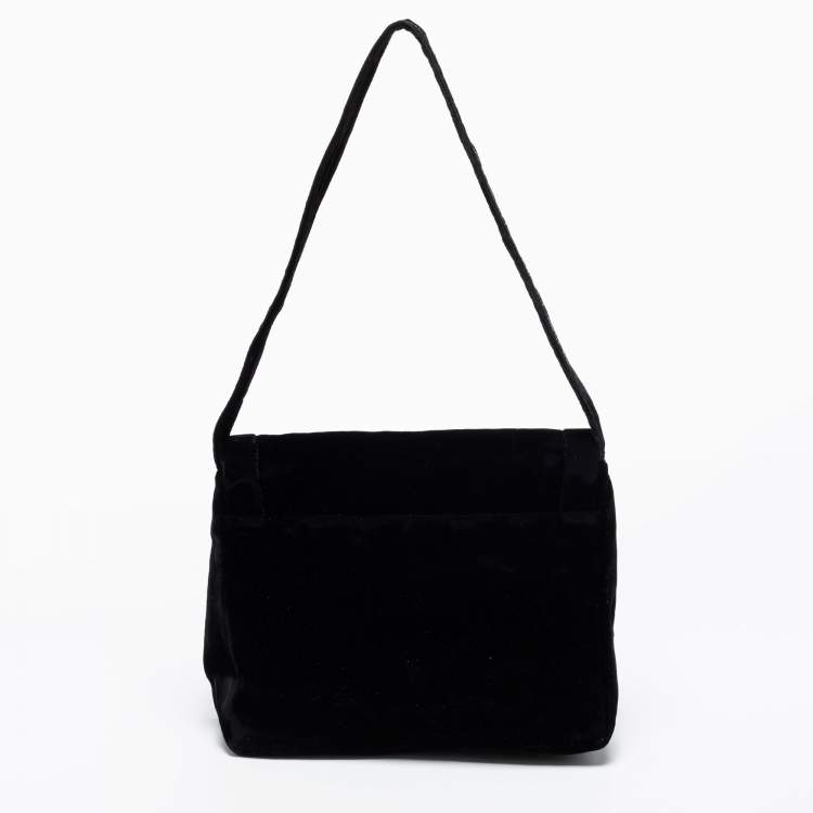 Pre Owned Emporio Armani Black Velvet Flap Shoulder Bag