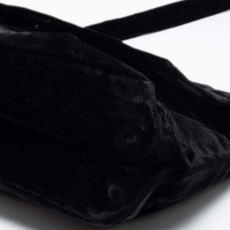 Pre Owned Emporio Armani Black Velvet Flap Shoulder Bag