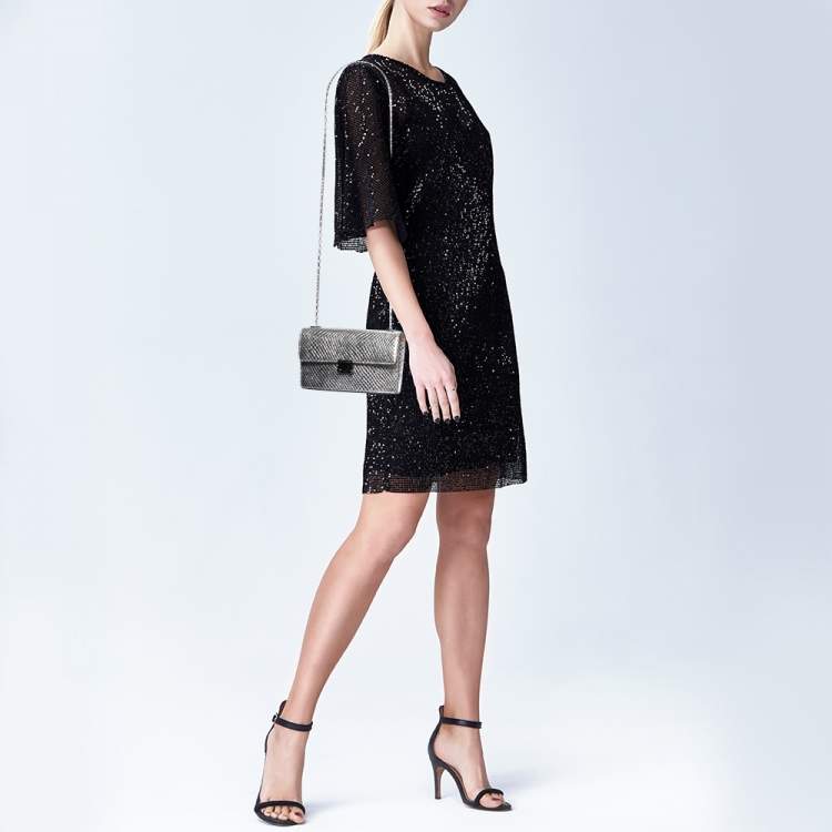Pre Owned Emporio Armani Metallic Silver Python Embossed Leather Clutch