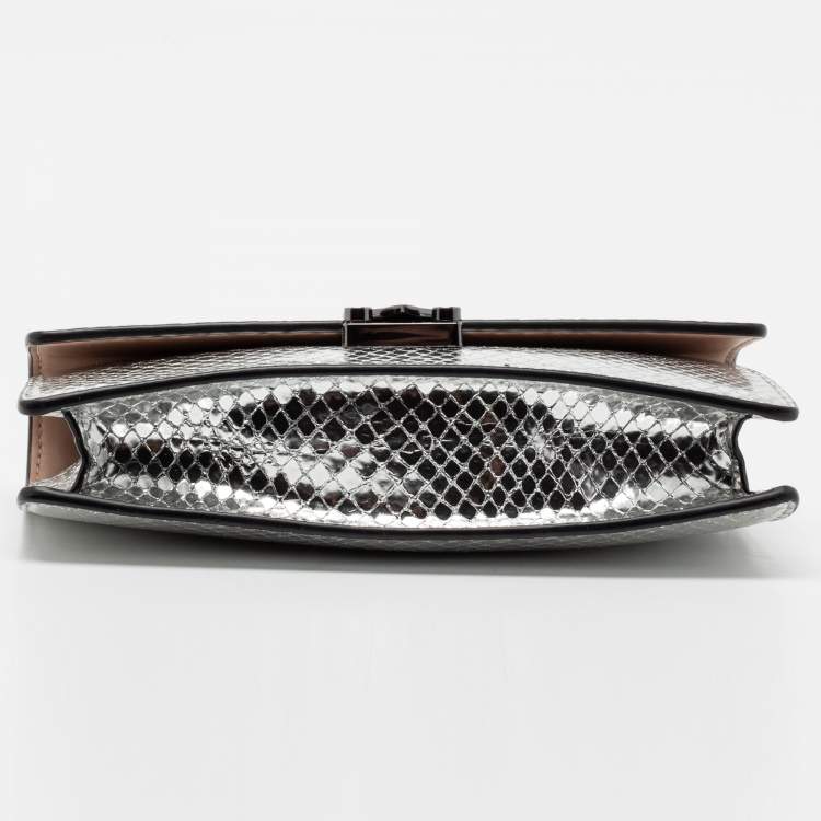 Pre Owned Emporio Armani Metallic Silver Python Embossed Leather Clutch