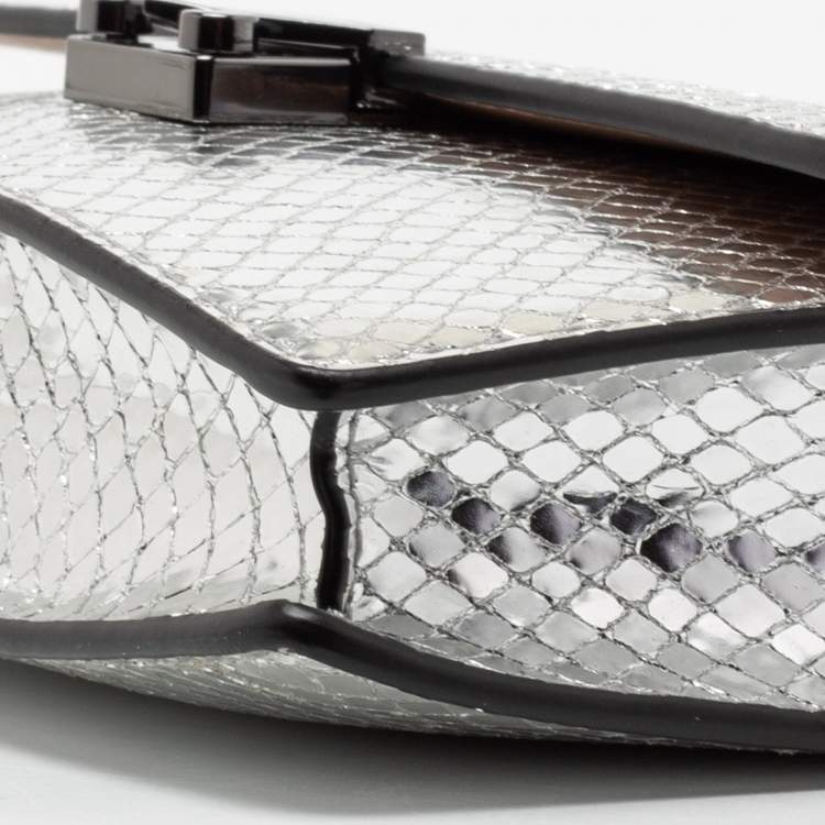 Pre Owned Emporio Armani Metallic Silver Python Embossed Leather Clutch