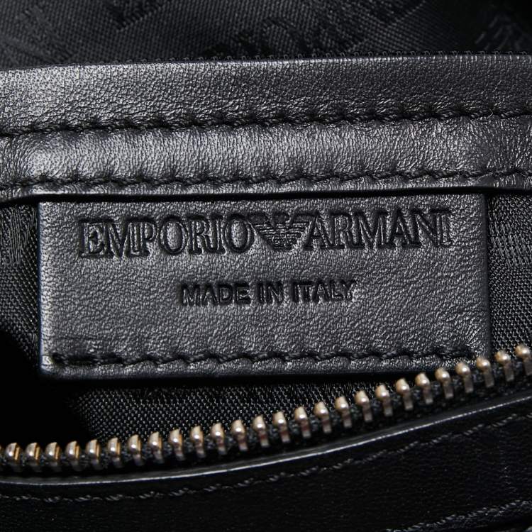 Pre Owned Emporio Armani Blue/Black Straw and Leather Hobo