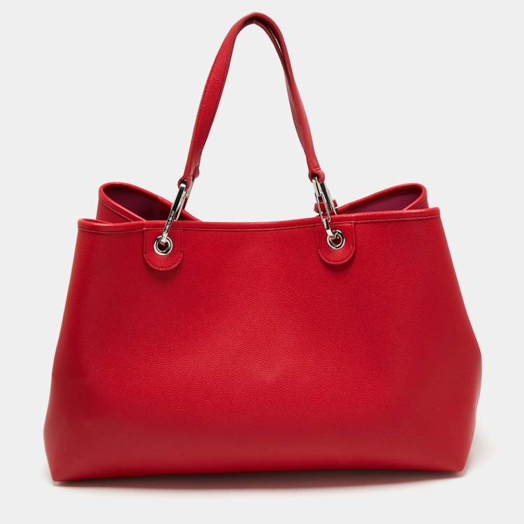 مملوكة مسبقًا Emporio Armani Red Leather Large MyEA Shopper Tote