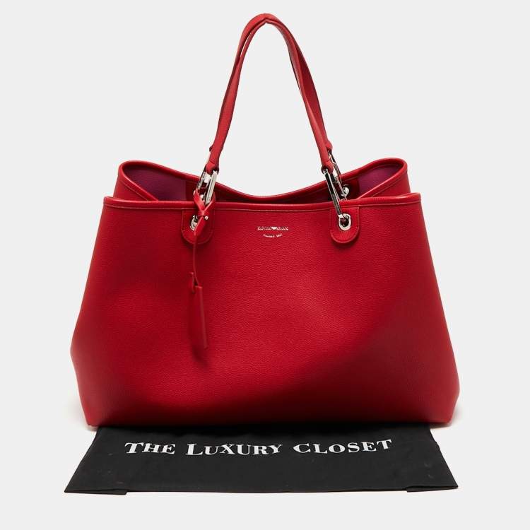 مملوكة مسبقًا Emporio Armani Red Leather Large MyEA Shopper Tote