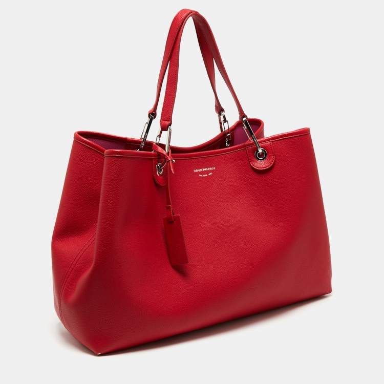 مملوكة مسبقًا Emporio Armani Red Leather Large MyEA Shopper Tote
