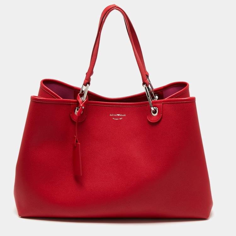 مملوكة مسبقًا Emporio Armani Red Leather Large MyEA Shopper Tote