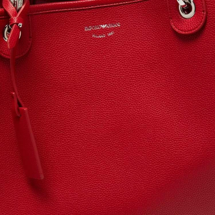 مملوكة مسبقًا Emporio Armani Red Leather Large MyEA Shopper Tote