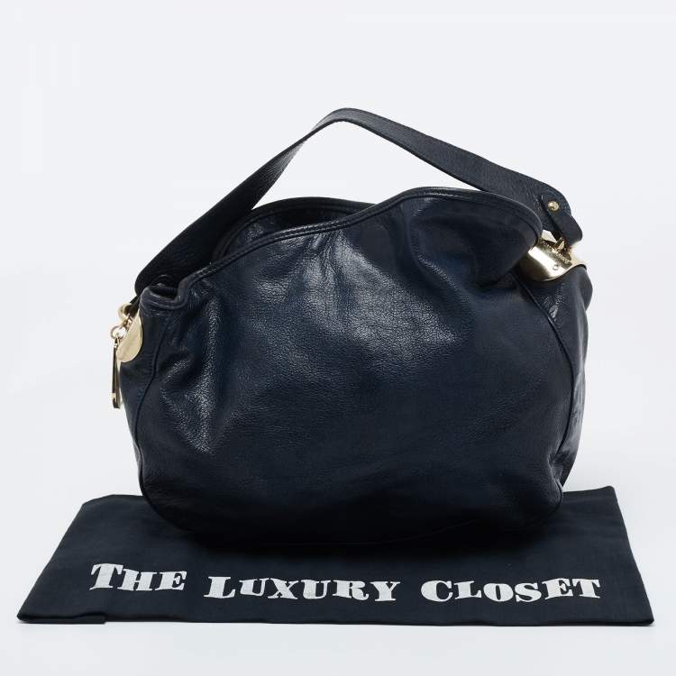 Pre Owned Emporio Armani Navy Blue Grained Leather Hobo