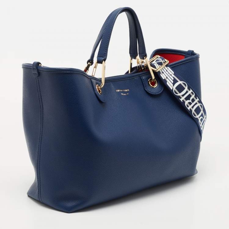 Pre Owned Emporio Armani Blue Leather MyEA Tote 