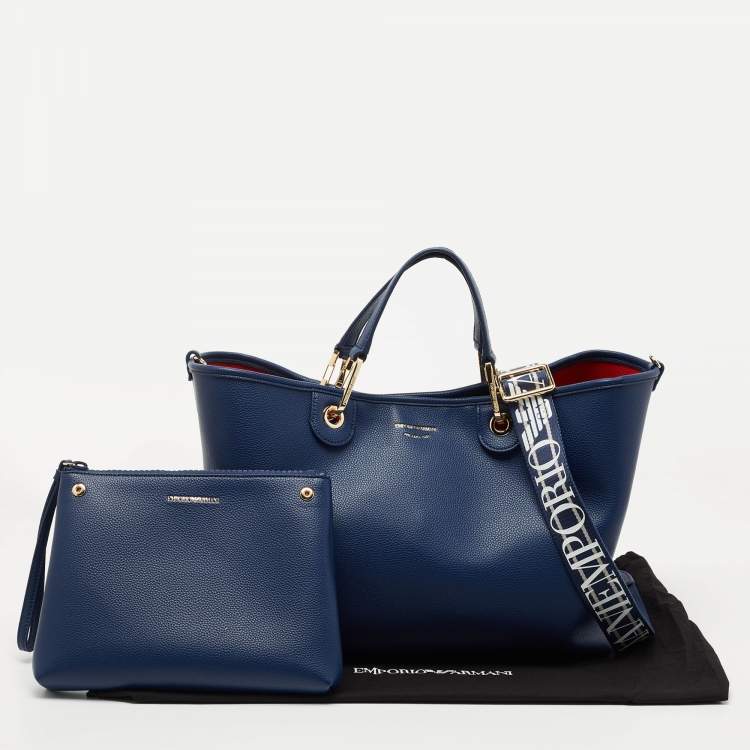 Pre Owned Emporio Armani Blue Leather MyEA Tote 