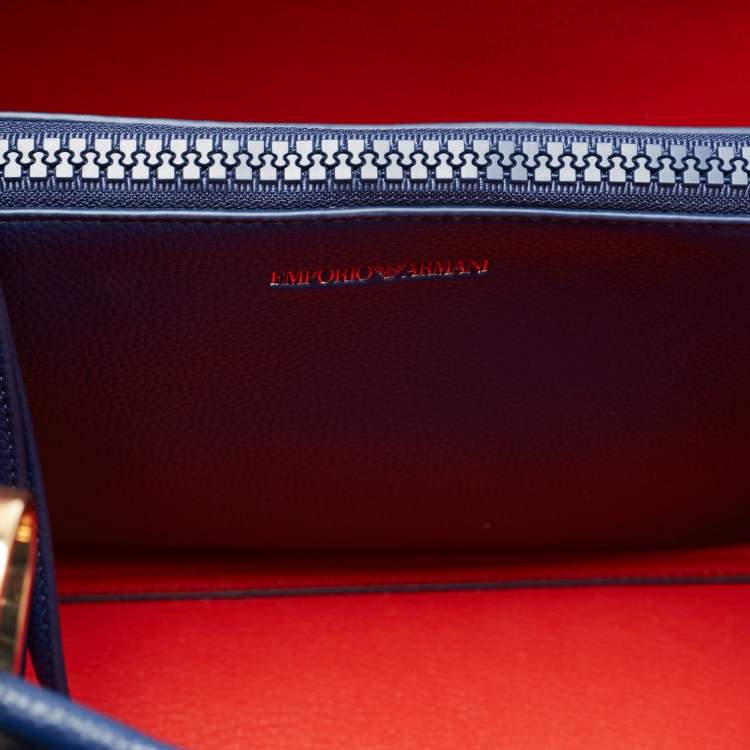 Pre Owned Emporio Armani Blue Leather MyEA Tote 