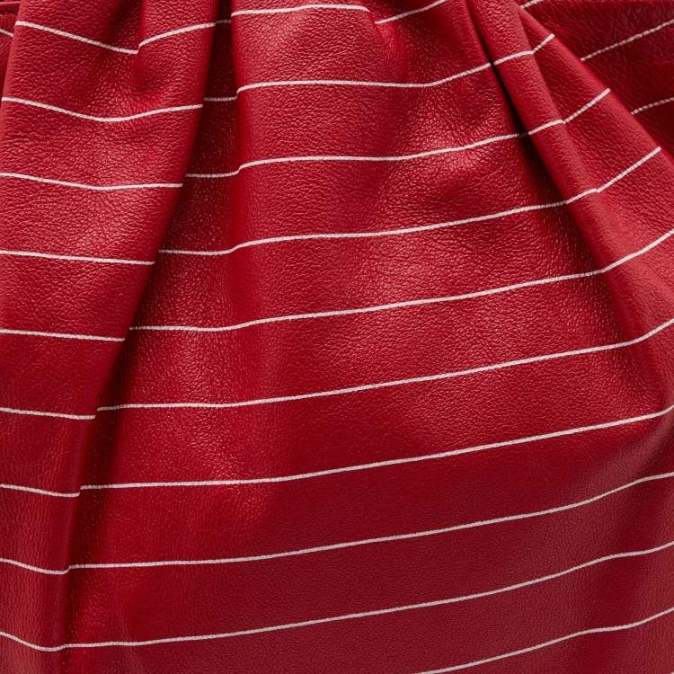 Pre Owned Emporio Armani Red Stripe Print Leather Top Handle Bag