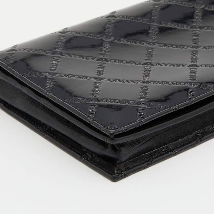 Pre Owned Emporio Armani Black Embossed Patent Leather Continental Wallet