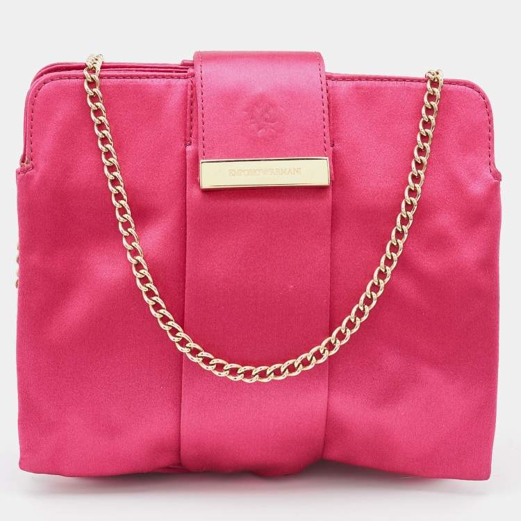 Pre Owned Emporio Armani Pink Satin Chain Bag