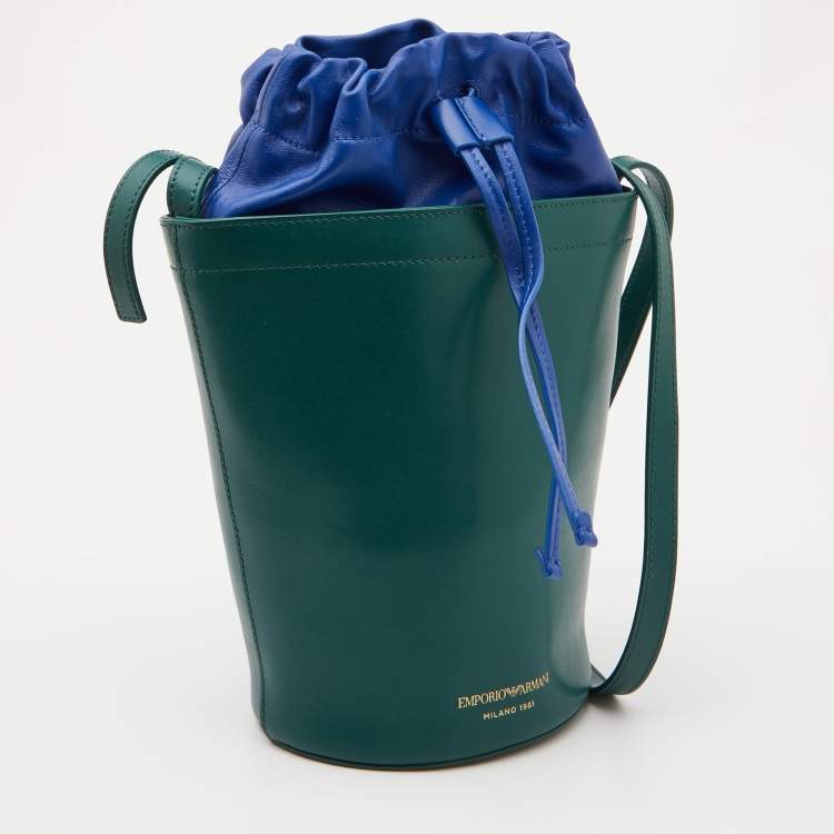 Pre Owned Emporio Armani Green Leather Bucket Bag