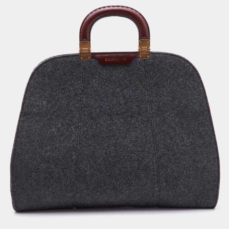 Pre Owned Emporio Armani Grey/Brown Wool and Leather Satchel