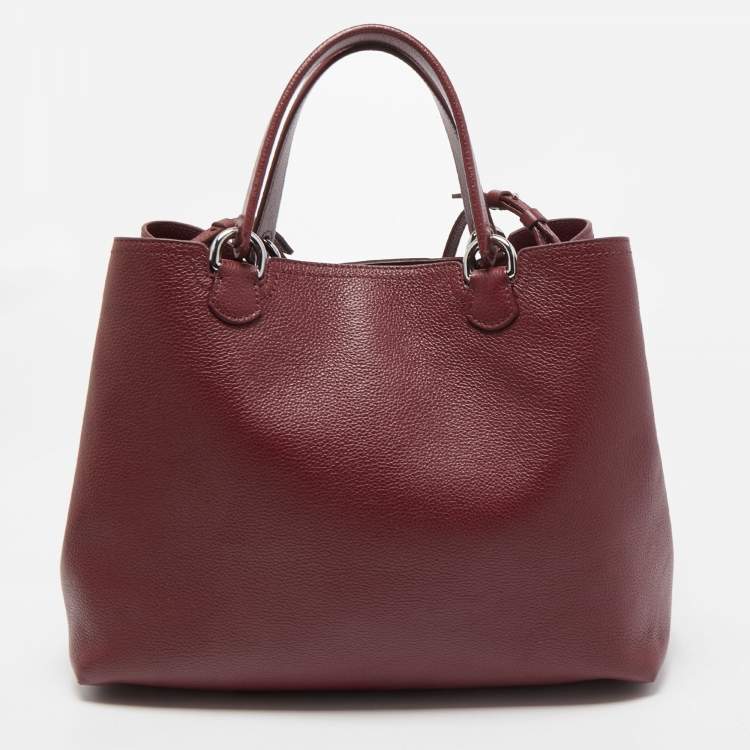 Pre Owned Emporio Armani Burgundy Grained Leather Convertible Tote