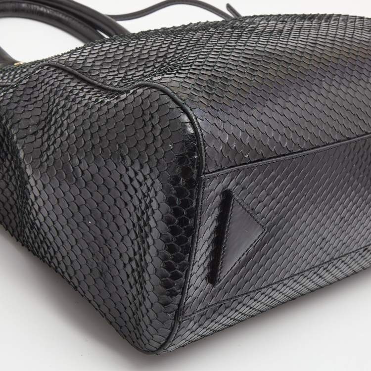 Pre Owned  Emporio Armani Black Python Embossed Leather Dome Satchel
