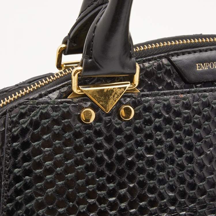 Pre Owned  Emporio Armani Black Python Embossed Leather Dome Satchel
