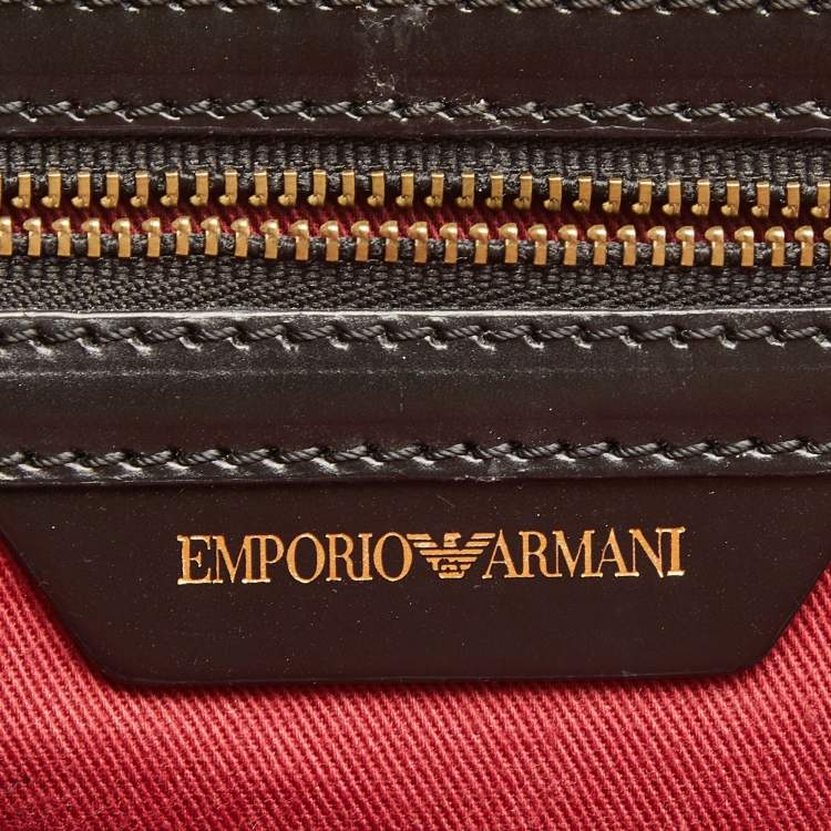 Pre Owned  Emporio Armani Black Python Embossed Leather Dome Satchel