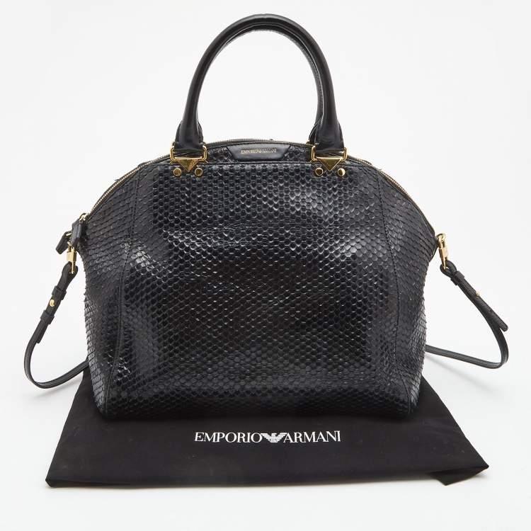Pre Owned  Emporio Armani Black Python Embossed Leather Dome Satchel