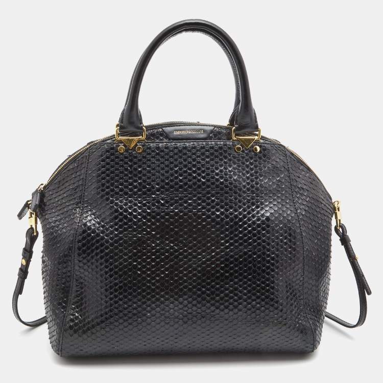 Pre Owned  Emporio Armani Black Python Embossed Leather Dome Satchel