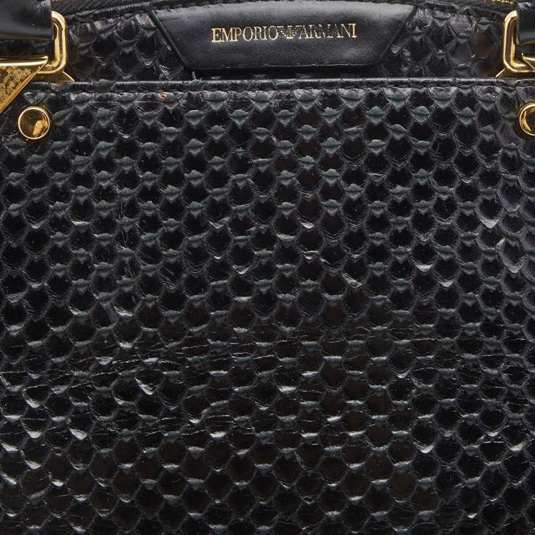 Pre Owned  Emporio Armani Black Python Embossed Leather Dome Satchel