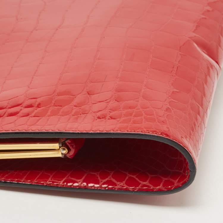 Pre Owned Emporio Armani Red Croc Embossed Patent Leather Crossbody Bag