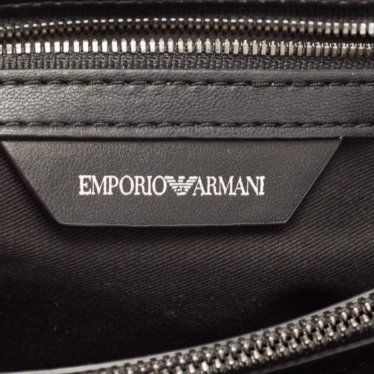 Pre Owned Emporio Armani Black Quilted Leather Push Lock Flap Tote