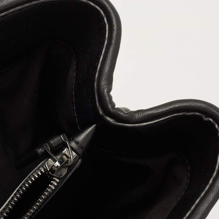 Pre Owned Emporio Armani Black Quilted Leather Push Lock Flap Tote