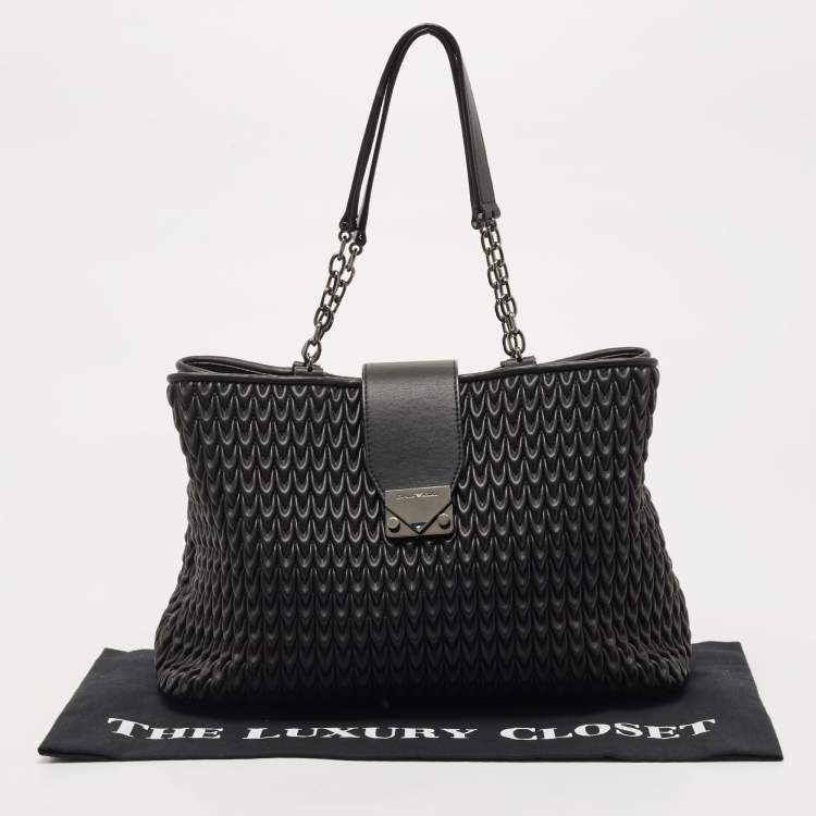 Pre Owned Emporio Armani Black Quilted Leather Push Lock Flap Tote