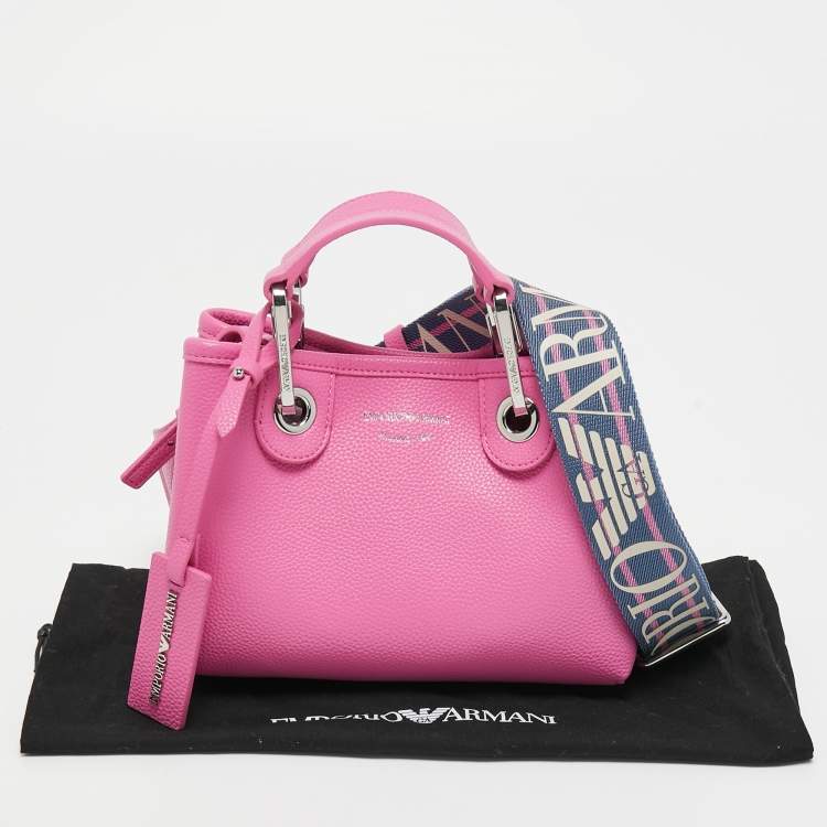 Pre Owned Emporio Armani Pink/Blue Leather Small MyEA Tote
