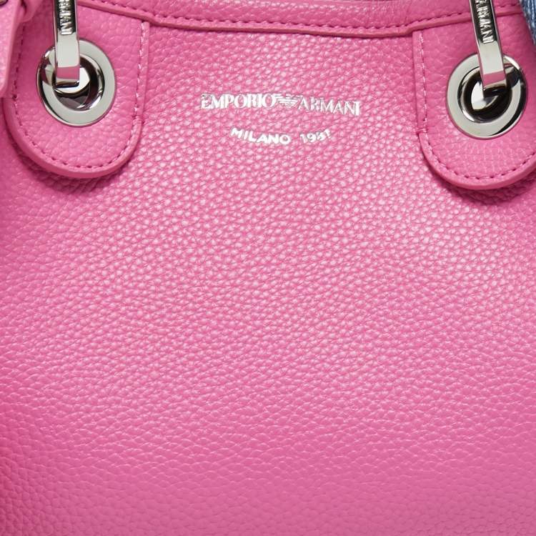 Pre Owned Emporio Armani Pink/Blue Leather Small MyEA Tote