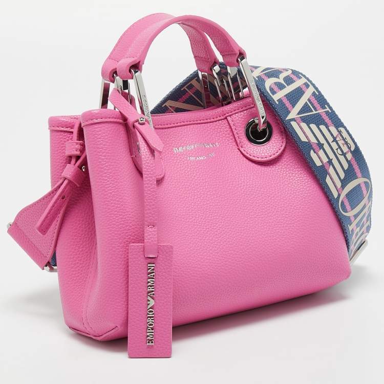 Pre Owned Emporio Armani Pink/Blue Leather Small MyEA Tote