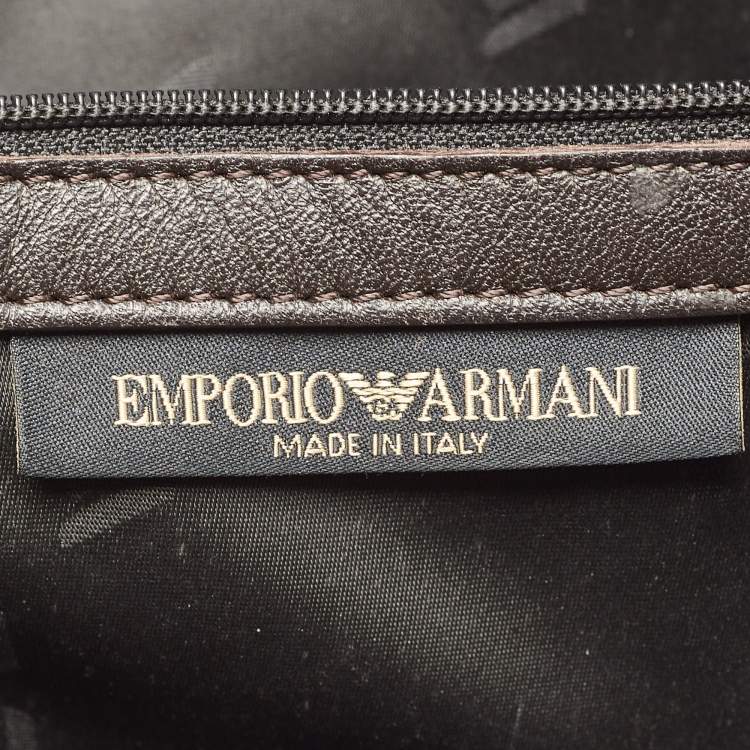 Pre Owned Emporio Armani Old Rose/Dark Brown Logo Print Canvas And Leather Tote