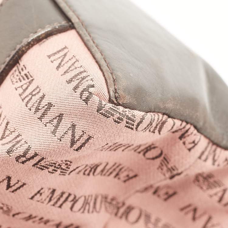 Pre Owned Emporio Armani Old Rose/Dark Brown Logo Print Canvas And Leather Tote