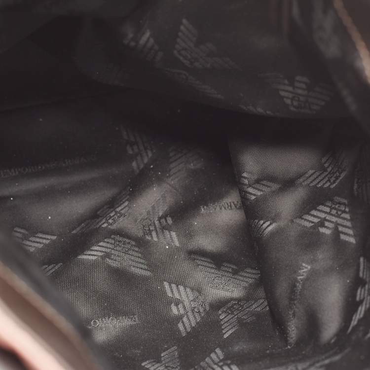 Pre Owned Emporio Armani Old Rose/Dark Brown Logo Print Canvas And Leather Tote