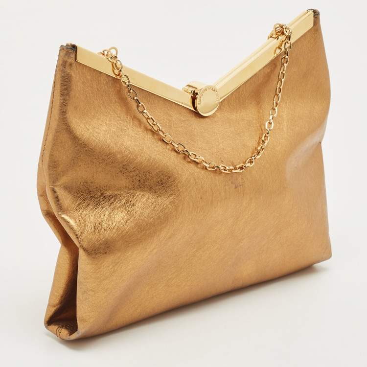Pre Owned Emporio Armani Gold Laminated Leather Chain Clutch