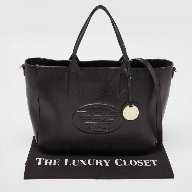 مملوكة مسبقًا Emporio Armani Black Leather Shopper Tote