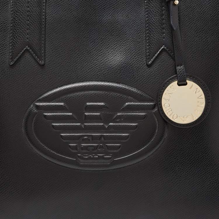 مملوكة مسبقًا Emporio Armani Black Leather Shopper Tote