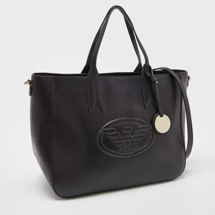 مملوكة مسبقًا Emporio Armani Black Leather Shopper Tote