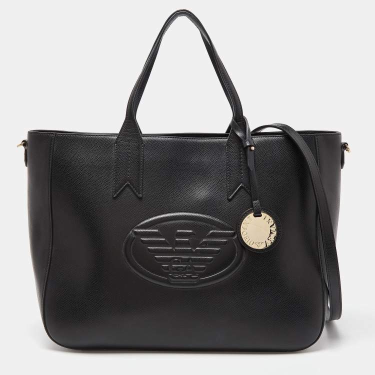مملوكة مسبقًا Emporio Armani Black Leather Shopper Tote
