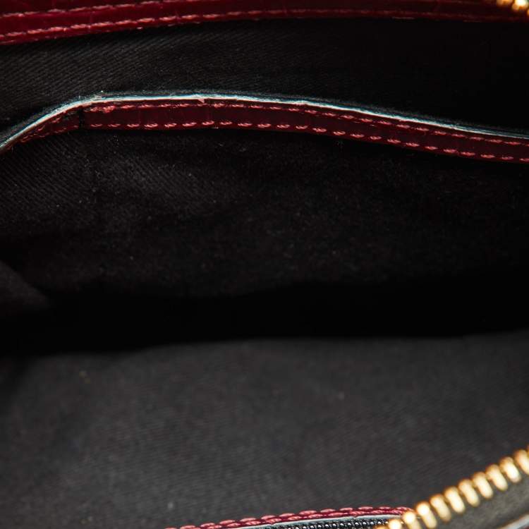 Pre Owned Emporio Armani Red Croc Embossed Leather Zip Satchel 