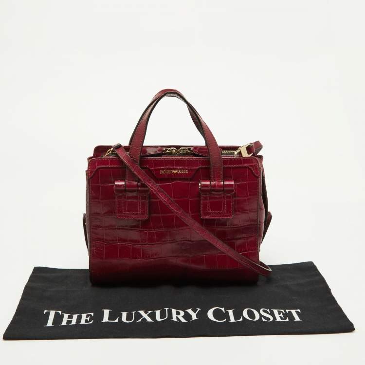 Pre Owned Emporio Armani Red Croc Embossed Leather Zip Satchel 